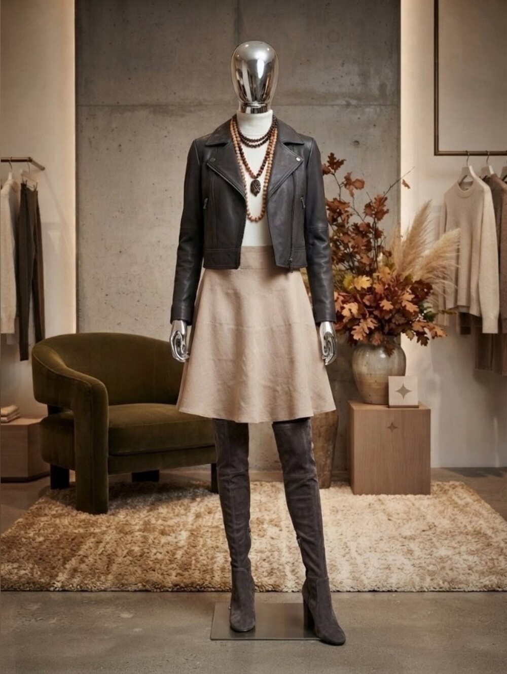 100% Linen Classic A-Line Beige Skirt